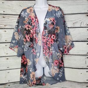 Women’s Floral Kimono Cardigan Sheer Lightweight Open Front Size M